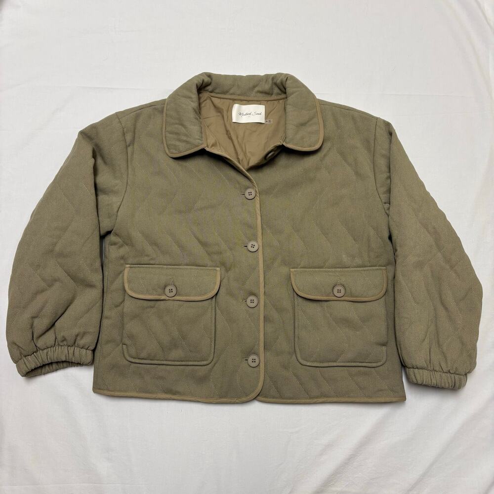 Mustard Seed Khaki Quilted Cotton Utility Jacket Size M Patch Pockets
